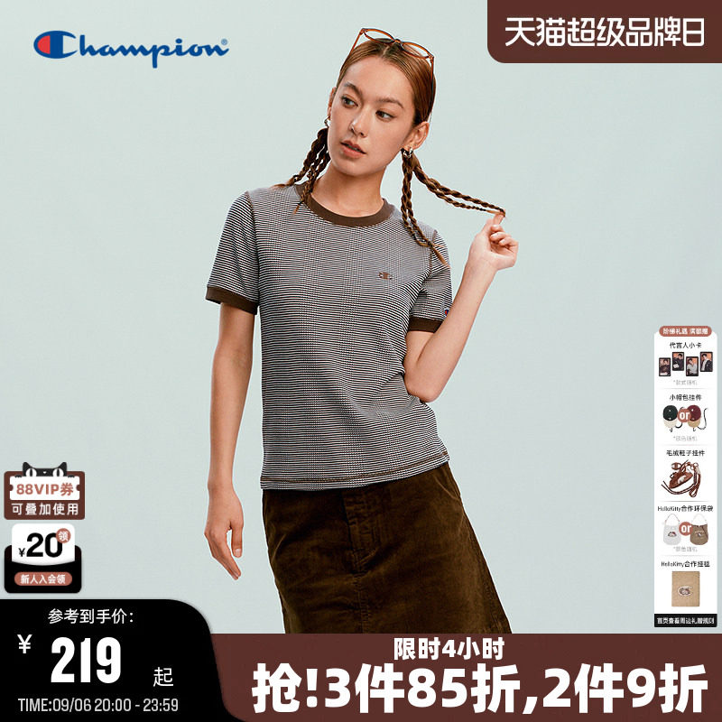 Champion短袖T恤条纹修身女款图片