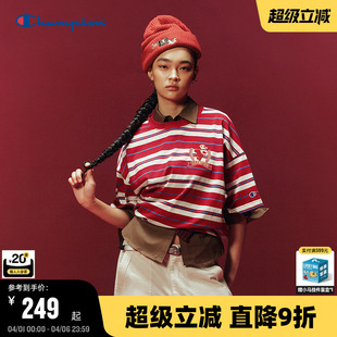 t恤男2026春季 马年系列 Champion冠军短袖 条纹纯棉新年红 新款