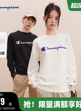 Champion冠军情侣加绒卫衣男秋季新款运动上衣女美式红色圣诞冬季