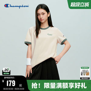 Champion冠军短袖T恤女2026夏季新款圆领撞色美式上衣流光甜酷风