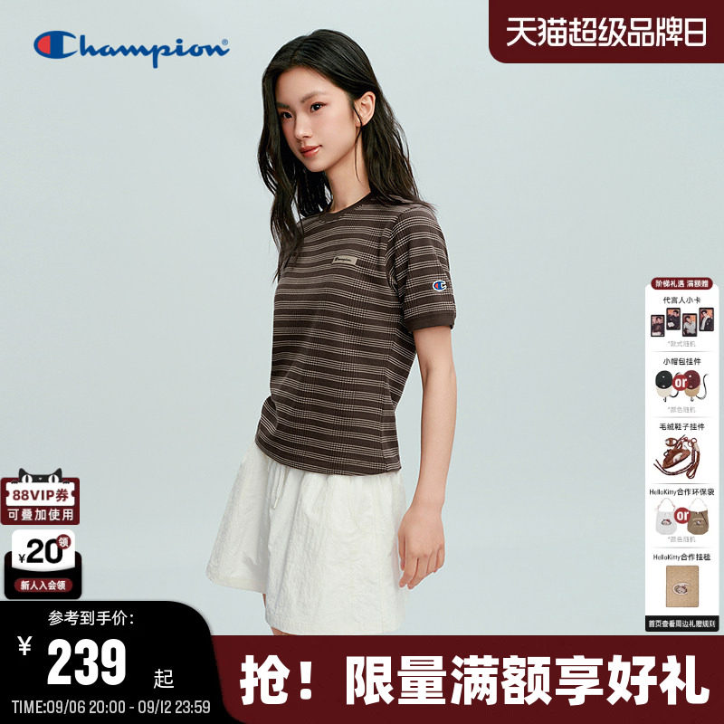 Champion冠军条纹圆领短袖图片