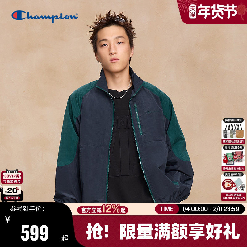 Champion冠军外套男25秋季新款女夹克拼色插肩袖情侣复古潮运动风