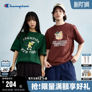 复古校园风T恤印花情侣上衣 新款 Champion冠军短袖 男夏季