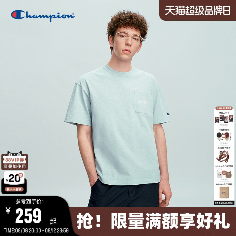 Champion冠军短袖男2026夏季新款工装口袋T恤女纯棉休闲轻商务风