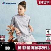 简约纯色刺绣纯棉短袖 Champion冠军连衣裙2025夏季 新款 t恤裙女士