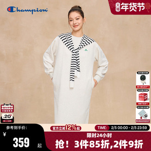Champion冠军长袖连衣裙女2025秋季新款纯色圆领H型休闲长裙潮牌