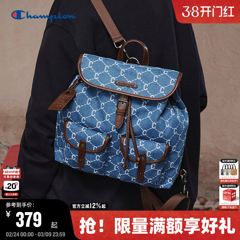 Champion冠军双肩包2026春季新款女包盖式通勤背包男老花小型书包