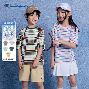 小C刺绣条纹短袖 潮流经典 T恤 20春夏季 Champion冠军男女童装