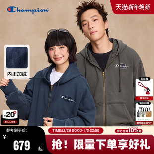 水洗做旧风女秋 拉链开衫 Champion冠军加绒连帽卫衣男2025冬季 新款