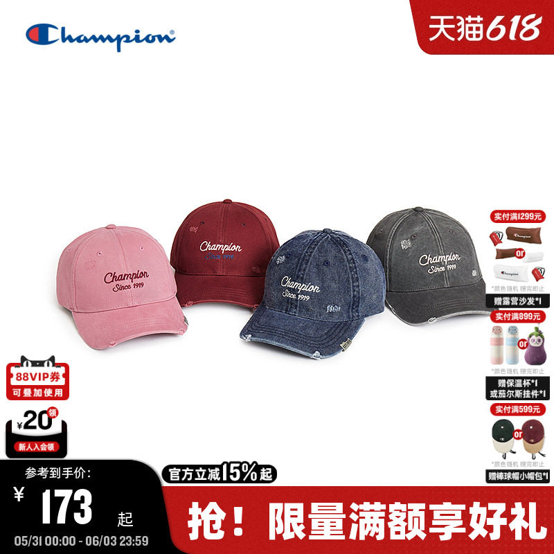 Champion冠军棒球帽2025秋冬新款红色鸭舌帽复古男运动帽女牛仔帽
