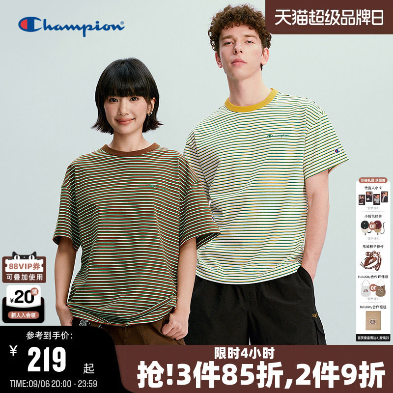 Champion复古条纹短袖T恤图片