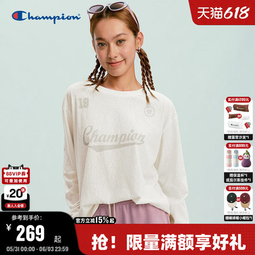 Champion冠军圆领长袖T恤女