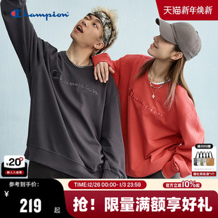 Champion冠军圆领情侣卫衣男春秋新款 复古潮流红色 刺绣上衣女美式