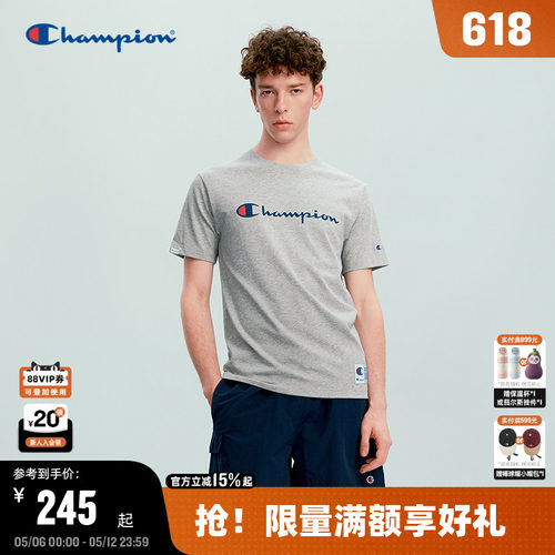 Champion经典大草写logo短袖T恤