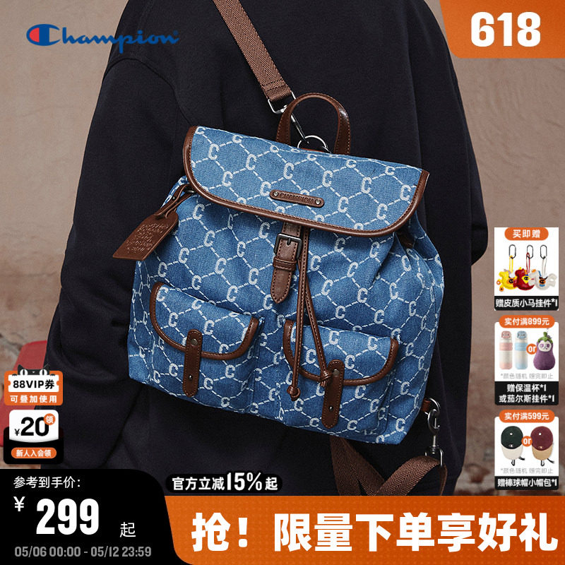 Champion冠军双肩包2026夏季新款女包盖式通勤背包男老花小型书包