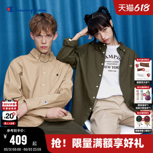 Champion冠军美式复古翻领衬衫男
