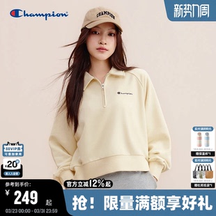 Champion冠军插肩袖 Polo领休闲半拉链休闲上衣翻领潮 卫衣女春秋款