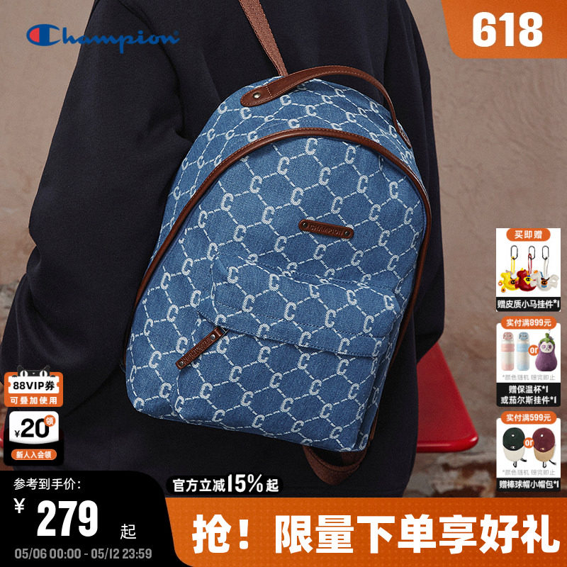 Champion冠军双肩包26夏季新款女复古老花背包通勤校园小型书包男