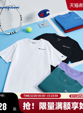 Champion冠军纯棉美式情侣t恤男25夏季纯色休闲多巴胺短袖上衣女