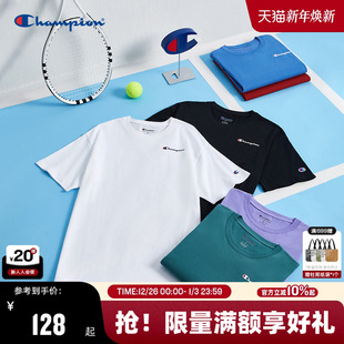 上衣女 纯色休闲多巴胺短袖 Champion冠军纯棉美式 情侣t恤男25夏季