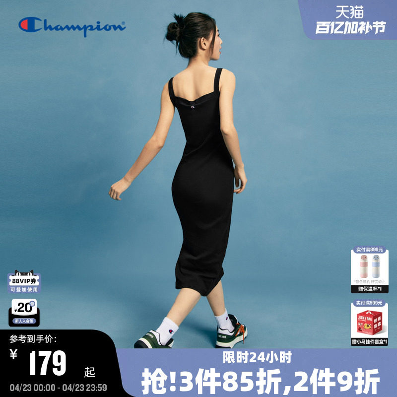 Champion冠军吊带连衣裙25夏季新款女纯棉修身内搭夏复古侧开叉