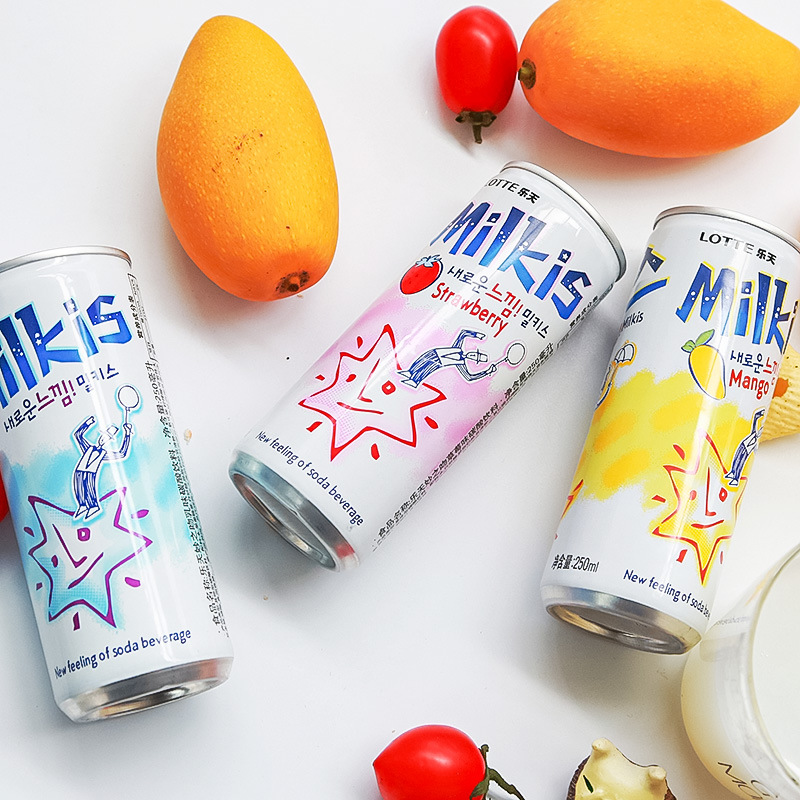 韩国进口乐天 milkis妙之吻牛奶碳酸饮料乳酸菌味 罐装汽水易拉罐