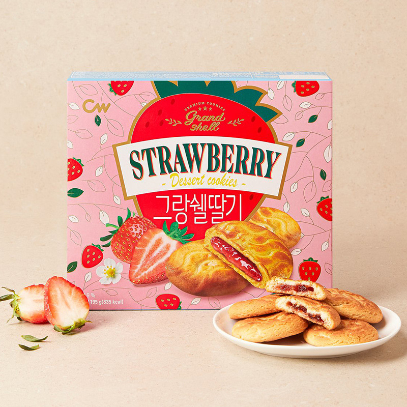 韩国进口青佑草莓味夹心派