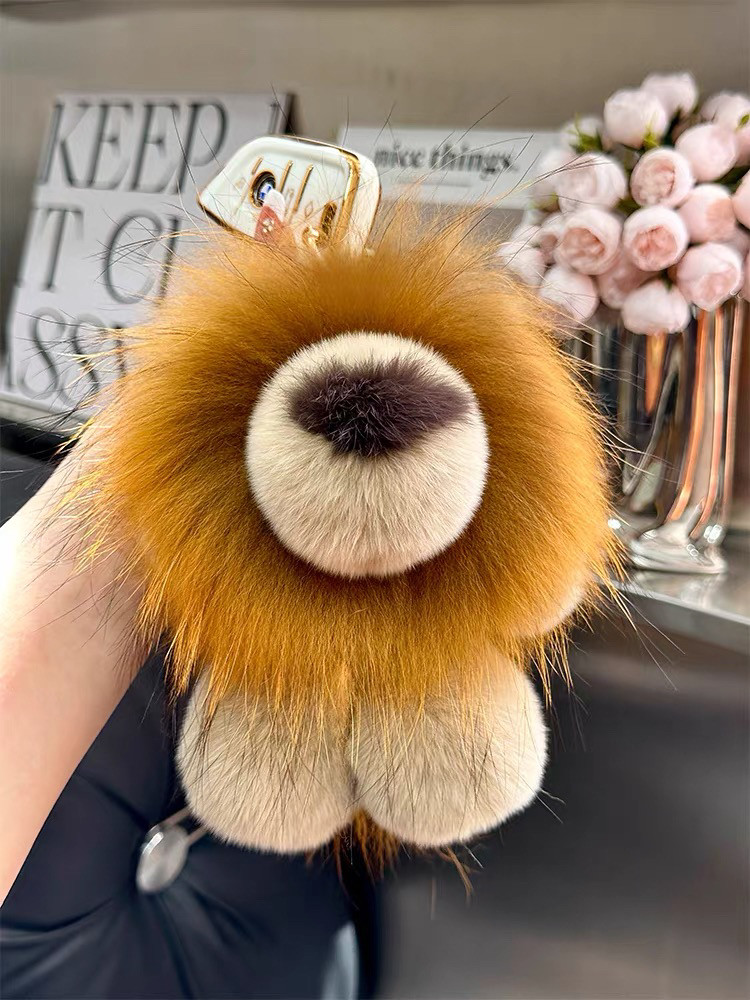 网红可爱卡通小狮子獭兔毛汽车钥匙扣包包挂件情侣手机链背包挂饰