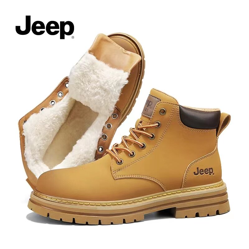 jeep吉普东北雪地靴工装靴高帮加绒马丁靴防寒耐磨大黄靴保暖加厚