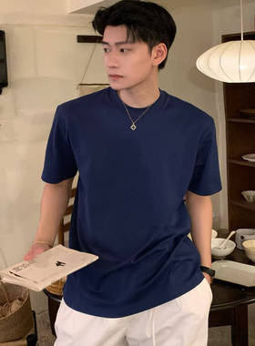 Gaorl25SS新款基础纯色纯棉短袖T恤黑白色克莱因蓝LP老钱风