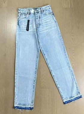 Gaorl25ss水洗做旧小破洞基础直筒浅蓝色牛仔裤宽松AM