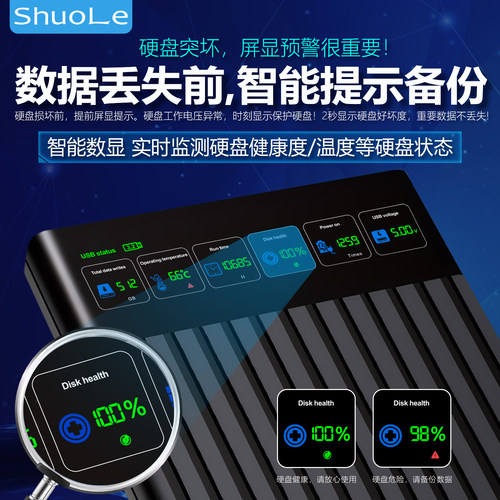 硕乐USB3.2数显移动硬盘盒子兼容3.0接笔记本机械固态SSD串口SATA