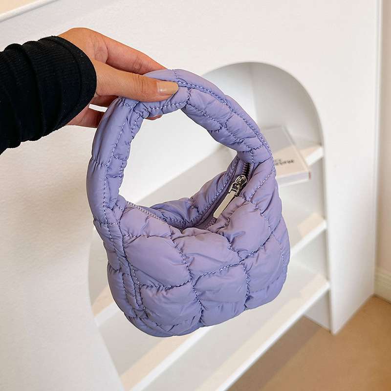 韩国褶皱格子云朵包腋下包2023新款羽绒洋气时尚手提小包