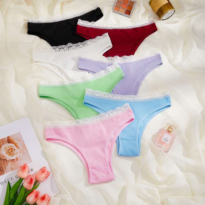 欧美女士三角裤纯棉裆多色甜美透气蕾丝花边中腰无痕女士内裤