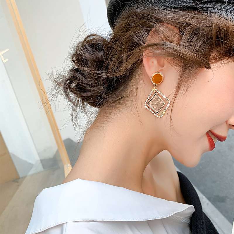 耳环2023新款潮好搭韩国s925银针耳钉几何方形个性网红女耳坠耳饰
