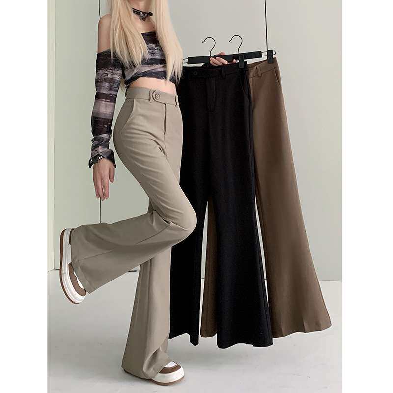 大码女胖mm2023春秋新款小个子西装高腰直筒垂感阔腿休闲微喇叭裤