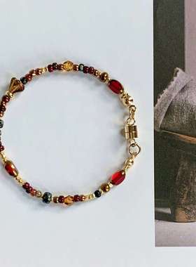 国潮手链新中式串珠故宫红国风系列磁吸扣复古捷克珠手饰彩色手串