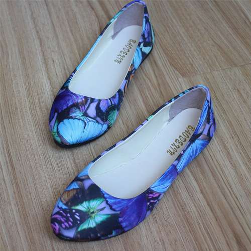 2021女鞋潮夏季韩版水彩印花蝴蝶时尚套鞋平底女鞋大码42