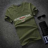 新款 大码 韩版 V领男式 2020夏装 T恤男棉质印花青春男装 修身 短袖