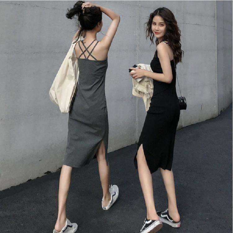 中长款吊带连衣裙外穿夏季2023年新款女开叉气质显瘦内搭打底裙子
