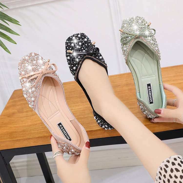 单鞋女2020春季新款珍珠平底鞋百搭网红浅口平跟仙女温柔瓢鞋船鞋