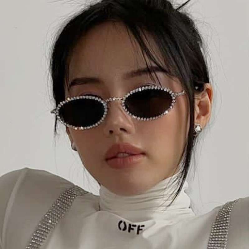 满钻椭圆框太阳镜 ins网红Y2K个性时尚墨镜 时尚千禧辣妹太阳眼镜
