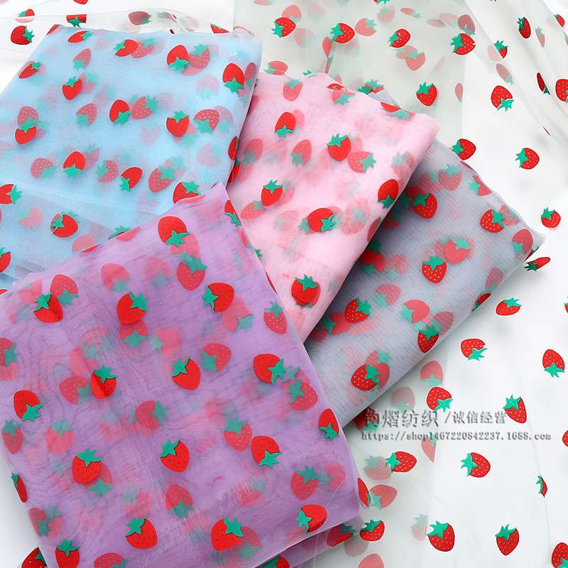 ins草莓纱布料草莓欧根纱舞台演出服头饰发饰背景装饰手工diy面料