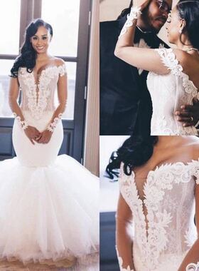 Long Sleeve Wedding Dresses Africa Plus Size Bridal Gown