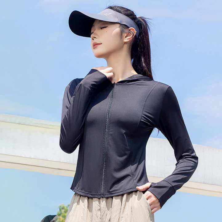 夏季新款冰丝凉感防晒衣女长袖短款防紫外线修身防晒服骑行遮阳衣
