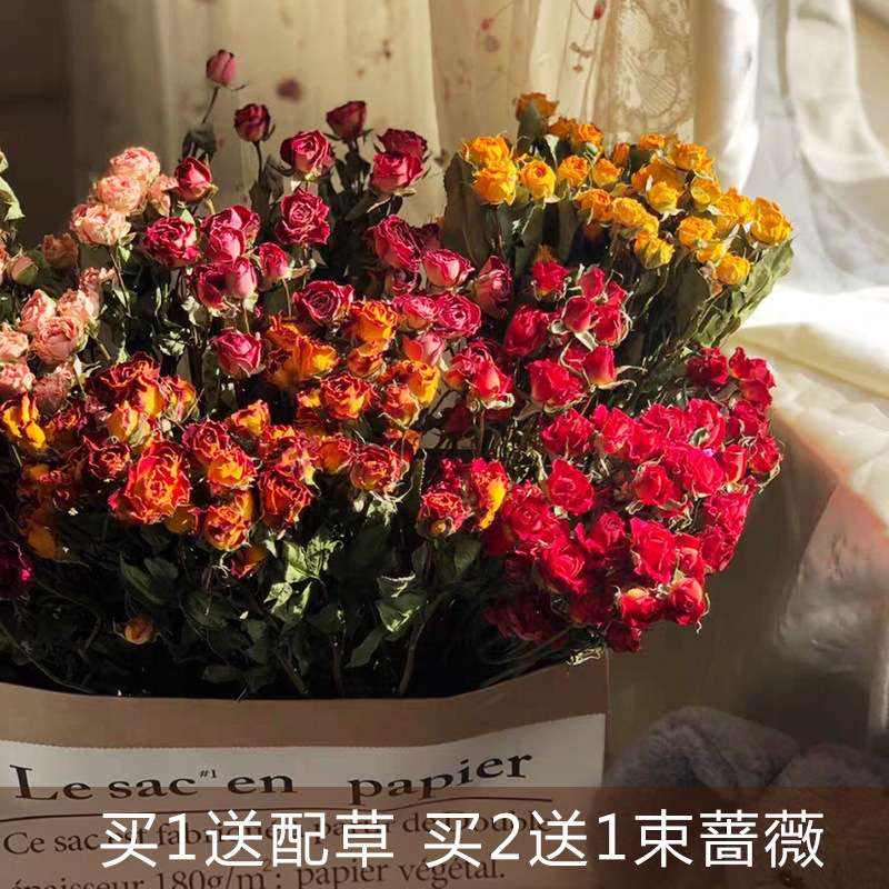 干花蔷薇玫瑰多头小泡泡客厅办公室真花摆件diy花材滴胶云南月季