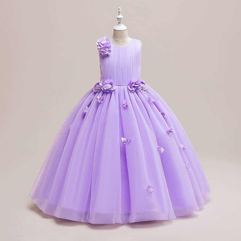 儿童长款婚纱礼服裙蓬蓬网纱公主裙中大童装女童六一演出服