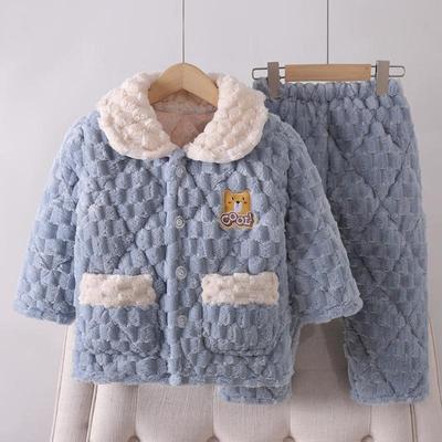 2025新款秋冬季儿童睡衣法兰绒加绒三层加厚款男童男孩珊瑚绒套装