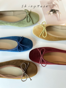 ShinyMuse缪斯定制丝绒蝴蝶结温柔单鞋平底芭蕾舞瓢鞋ins韩版鞋