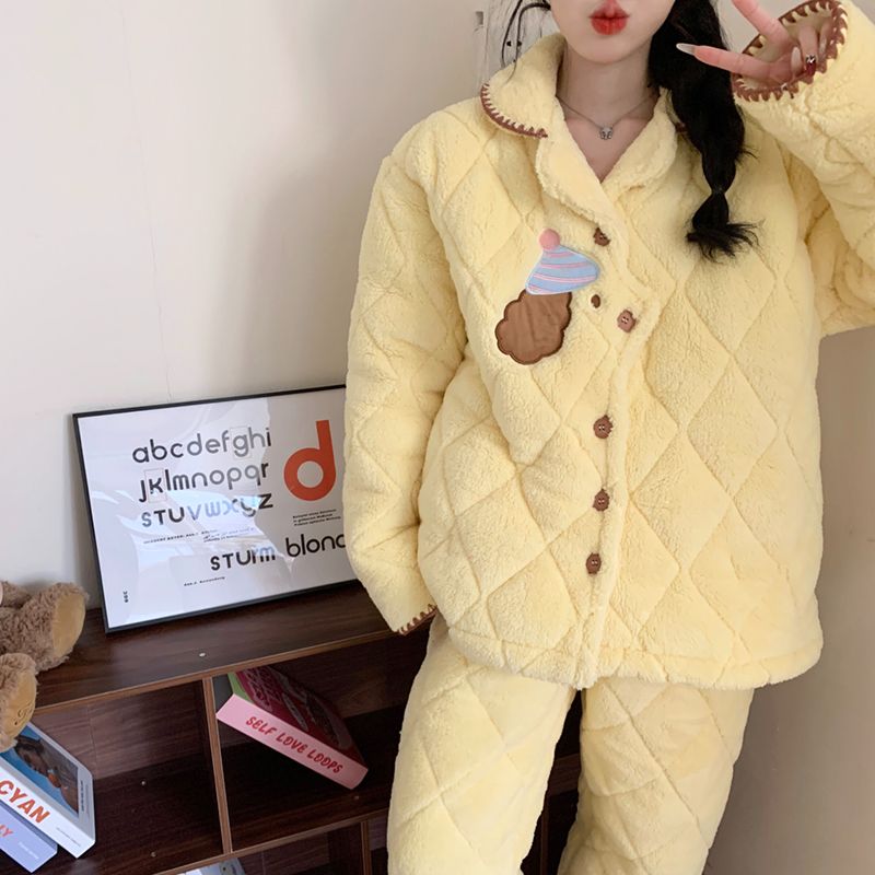 冬季保暖夹层开衫睡衣女